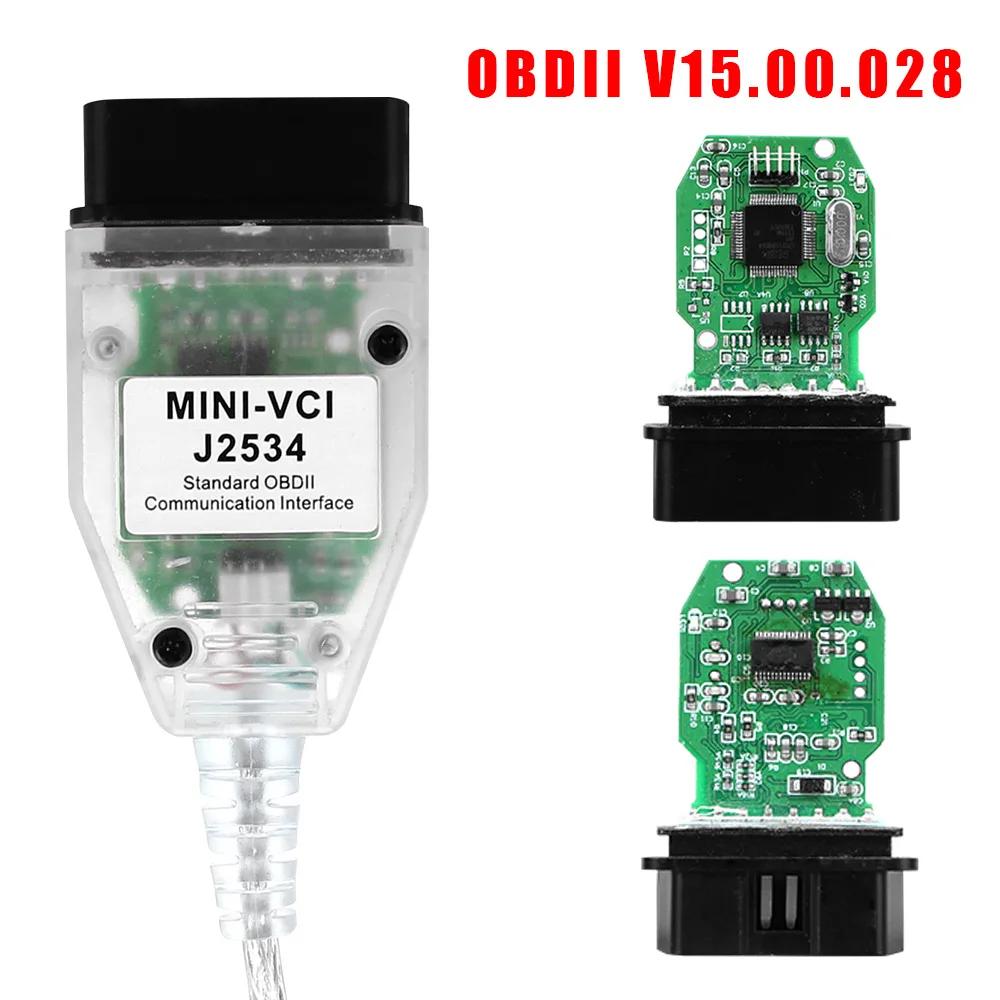 MINI-VCI Ÿ TIS ũƮ OBD2 ̽ ڵ  ̺, ڵ ĳ, FTDI J2534, V15.00.028